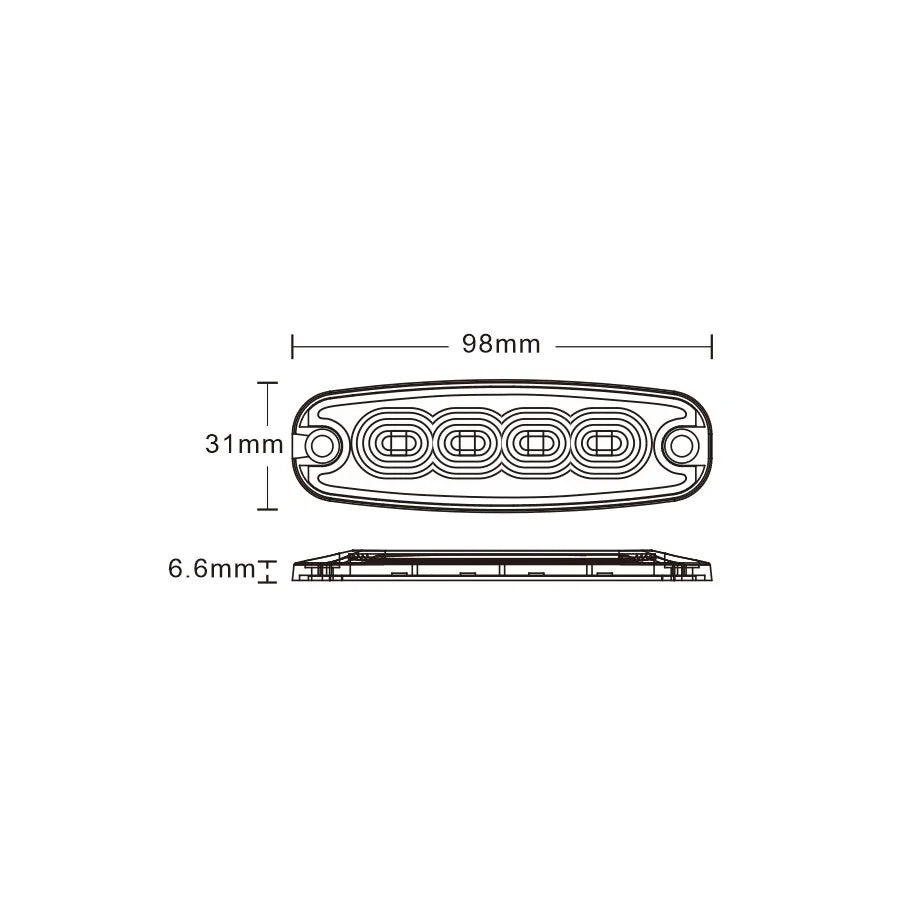 LED strobelys Slim, 15W, 4 LED, 12/24V, KAMAR - LW0037-2