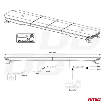 LED varsellysbjelke med 51 blinkemønstre, 137 cm, R65- og R10-godkjent, 12–24 V, AMIO-03345