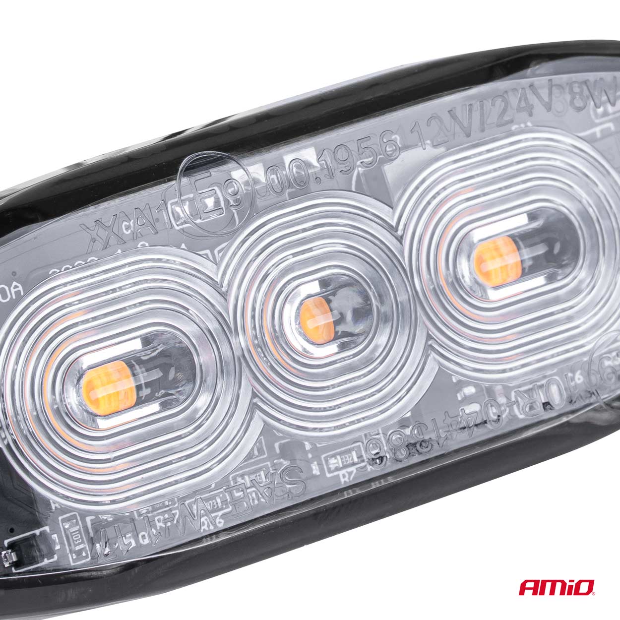 Flat varsellys med 3 LED, R65- og R10-godkjent, 12–24 V, AMIO-02297