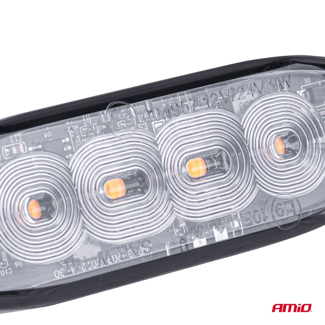 Flat varsellys med 4 LED, R65- og R10-godkjent, 12–24 V, AMIO-02298