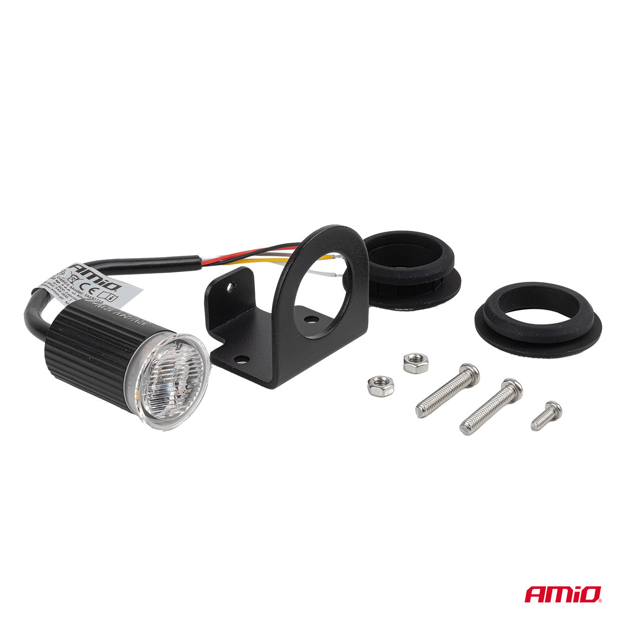 Rundt oransje LED varsellys, R65-godkjent, 12/24 V, AMIO-04864