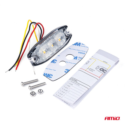 Flat varsellys med 3 LED, R65- og R10-godkjent, 12–24 V, AMIO-02297