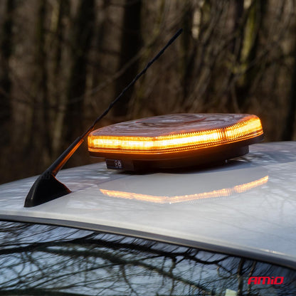 Trådløs LED varsellysbjelke med fjernkontroll, R65- og R10-godkjent, 326 × 186 × 63 mm, 26 W, 12/24 V, AMIO-04369