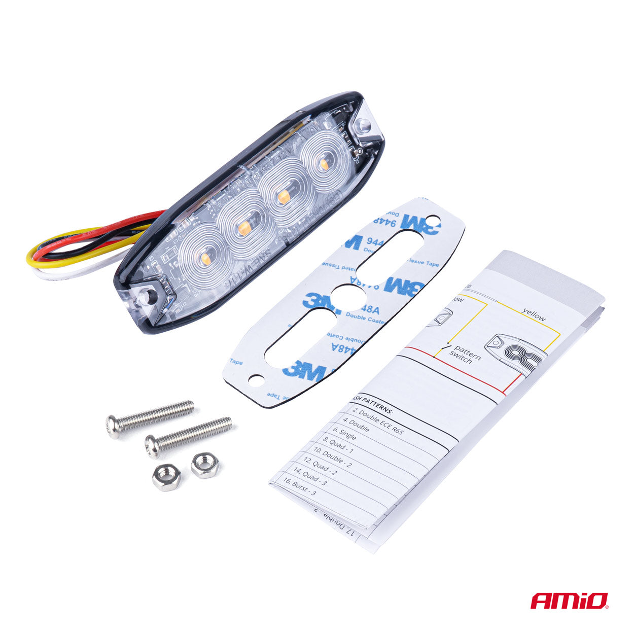 Flat varsellys med 4 LED, R65- og R10-godkjent, 12–24 V, AMIO-02298
