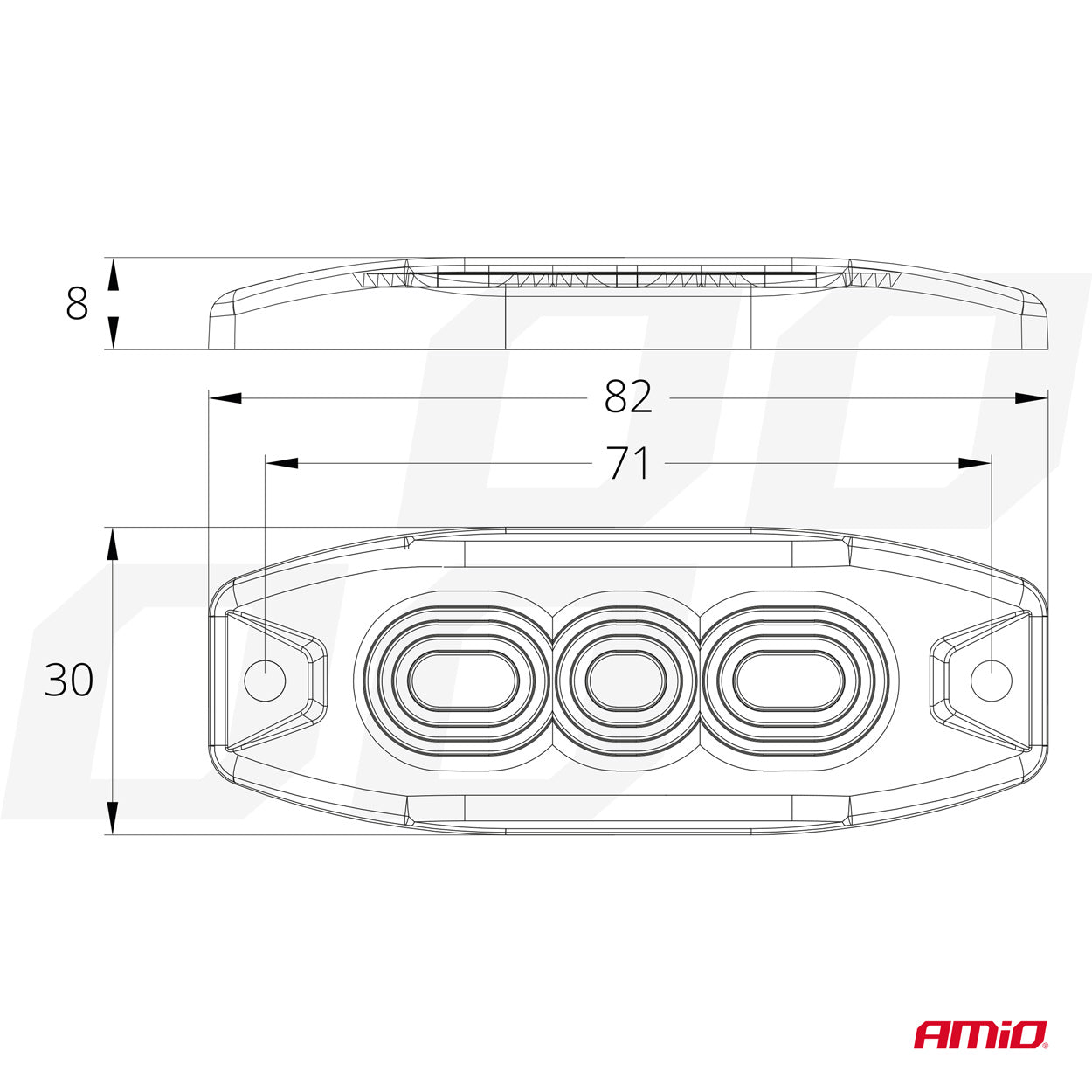 Flat varsellys med 3 LED, R65- og R10-godkjent, 12–24 V, AMIO-02297