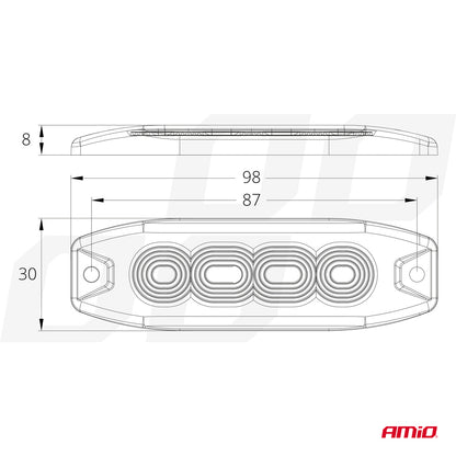 Flat varsellys med 4 LED, R65- og R10-godkjent, 12–24 V, AMIO-02298