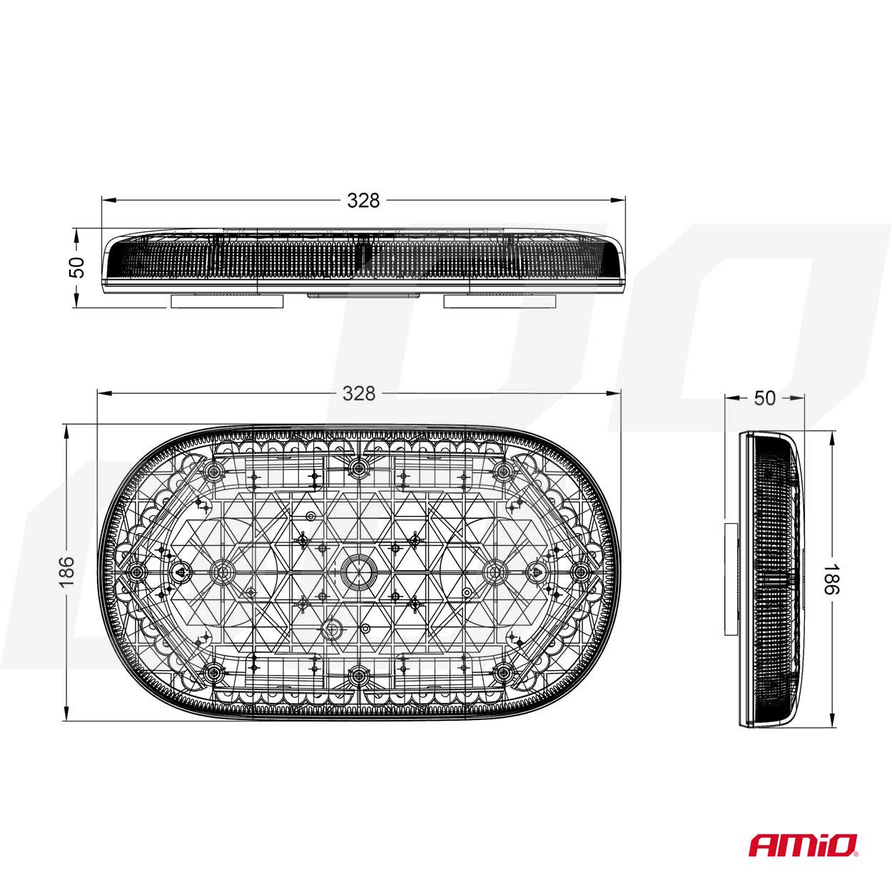 LED varsellysbjelke 33 cm med magnetfeste, R65- og R10-godkjent, 12–24 V, AMIO-03336