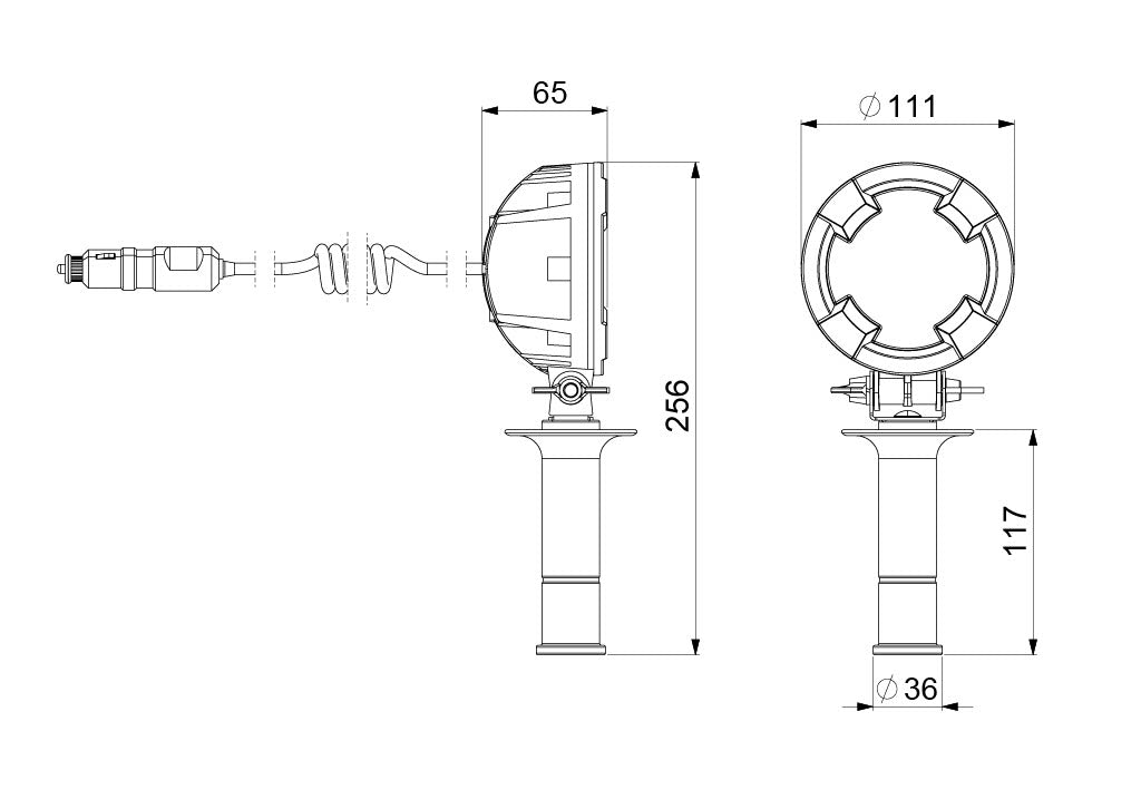 Arbeidslampe med brakett og sigarettennerplugg bredt spredt lys, 2600 lm HORPOL-LRD 3185