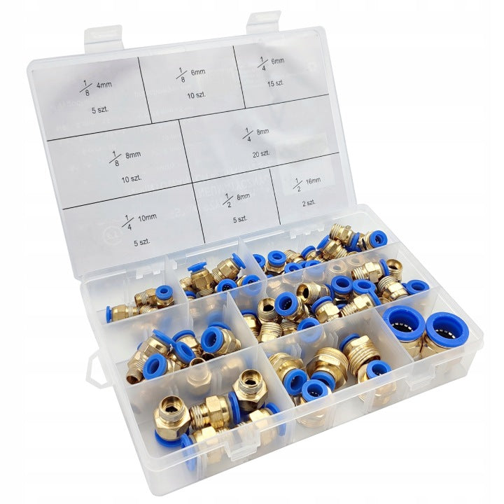 Pneumatisk koblingssett med gjenger 4-16mm – 72 deler