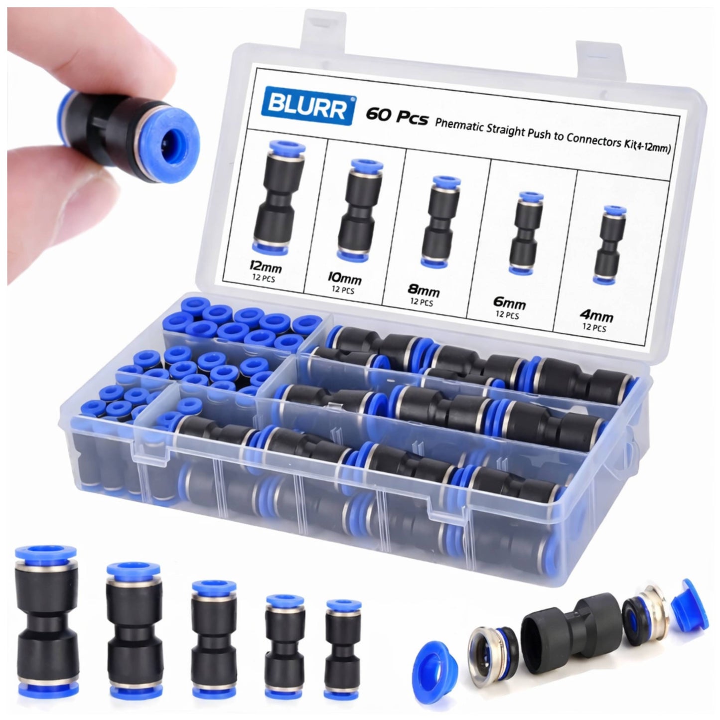 Innstikkobling sett 4-12mm (60 deler) – Push-in koblingssett for pneumatikk