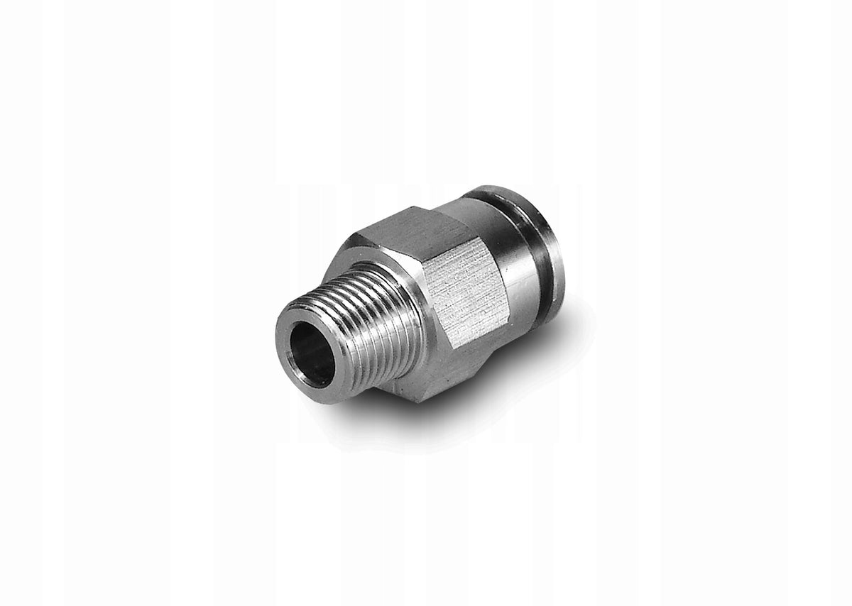 Rett innstikkskobling rustfritt stål 16 mm – 1/2" BSPT gjenge (uten o-ring)